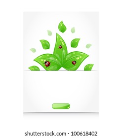 Illustration leaves with ladybugs sticking out of the cut paper - vector