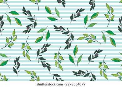 Illustration of leaves on soft blue line background.
