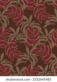 illustration of leaves with shadows arranged on a brown background. seamless flotal textile design.