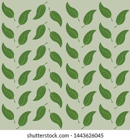 illustration of leaves, with tree motifs and using a green background
