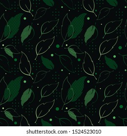 Illustration of leaves with waves, stars, warped stripes and hexagons. Perfect for gifts, background, fabric and scrapbooking.