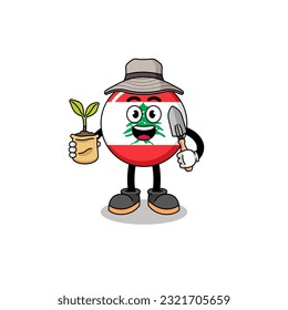 Illustration of lebanon flag cartoon holding a plant seed , character design