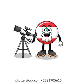 Illustration of lebanon flag mascot as an astronomer , character design