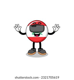 Illustration of lebanon flag with a vr headset , character design