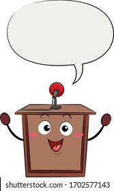 Illustration of a Lectern Mascot with Microphone and Speech Bubble