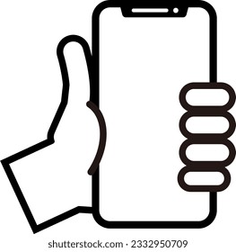 Illustration of the left hand holding the smartphone (the inside is painted white, the smartphone and the hand are separate parts)