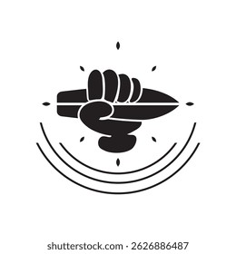 illustration of left hand holding a surfboard, with white background. suitable for icon, symbol, design element or for clothing needs