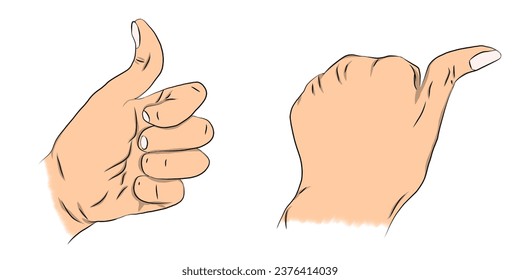 Illustration of left hand with hypermobility thumb. Finger flexibility with greater range of motion. Hypermobility articular joints. Orthopedics and rheumatology illustration. Isolated background.