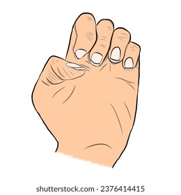 Illustration of left hand showing fingers with long, dirty nails. Nail care illustration, health concept. Isolated background.