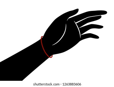 Illustration Of A Left Hand Silhouette Wearing A Red String Bracelet