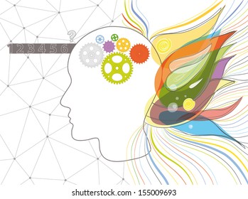 Illustration of the left and the right brain functions. EPS 10. Transparency. Gradients.