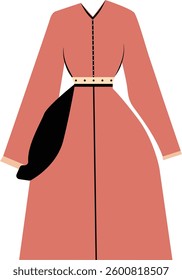 Illustration of legant pink long sleeve dress with a stylish belt and a touch of black