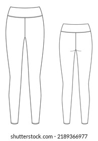 Illustration of leggings, front and back view. Technical drawing for fashion design