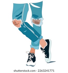 Illustration of legs in sneakers and jeans for your ideas