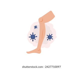 an illustration of legs that are thin and small due to polio. infected with the polio virus. weak leg muscles and reduced muscle mass. health problems. cartoon or flat illustration design. graphic