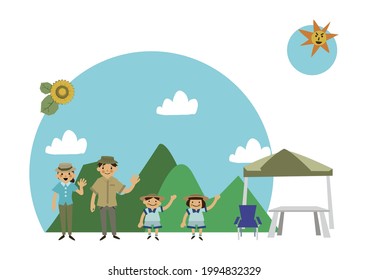 An illustration of leisure.
Summer icon material. A person in summer clothes. 
A summer design material collection.
