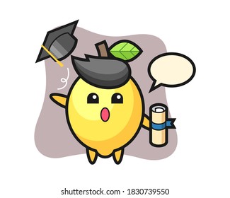 Ilustración de una caricatura de limón tirando el sombrero a la graduación