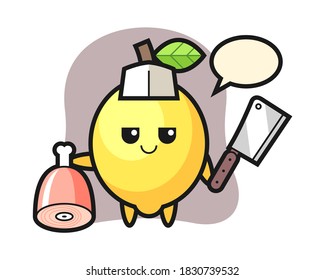 Illustration of lemon character as a butcher