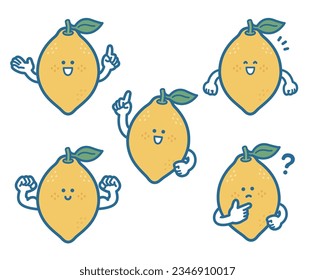 Illustration of lemon character pose set