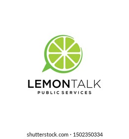 Illustration of lemon combined with bubble talk mark sign logo design