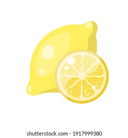 The illustration of lemon . Fresh citrus. Cut fruit slice. Isolated cartoon vector.