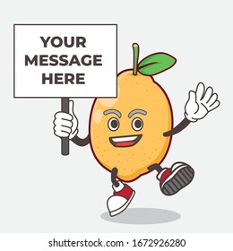 An illustration of Lemon Fruit cartoon mascot character with board sign message