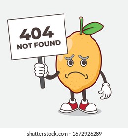 An illustration of Lemon Fruit cartoon mascot character with cheerless face and holding a 404 board