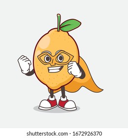 An illustration of Lemon Fruit cartoon mascot character dressed as a Super hero