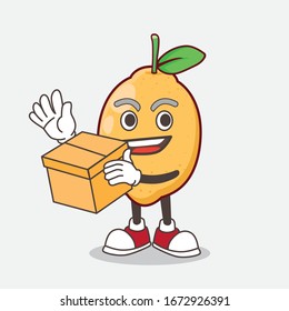 An illustration of Lemon Fruit cartoon mascot character holding a box