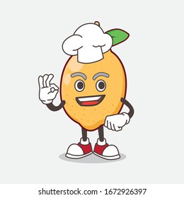 An illustration of Lemon Fruit cartoon mascot character in a chef dress and white hat