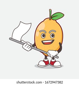 An illustration of Lemon Fruit cartoon mascot character waving a flag