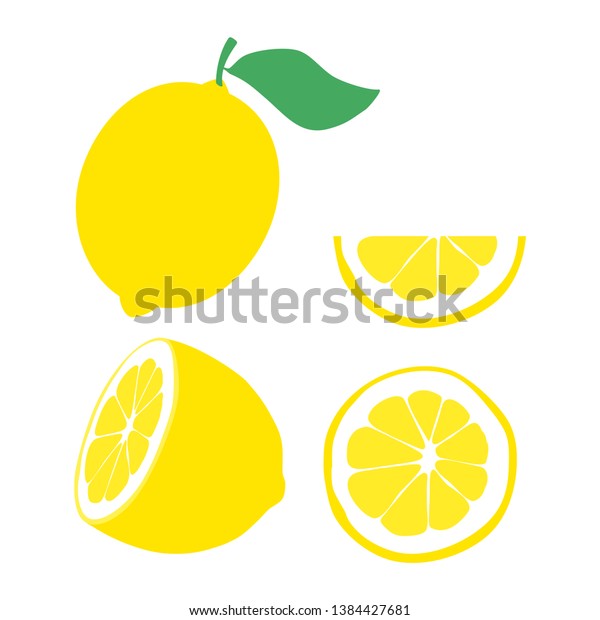 レモンのイラスト ハーフレモン レモンの切り身 緑の葉を持つ