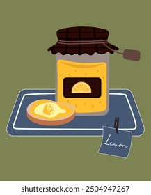 Illustration with Lemon at Jam and Bread