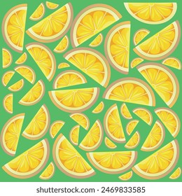 illustration of a lemon slice on a green background done in vector graphics