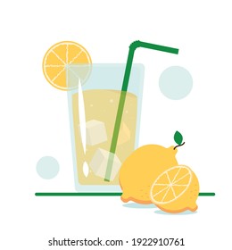 Illustration lemonade refresh. Lemons and cold drink. Vector