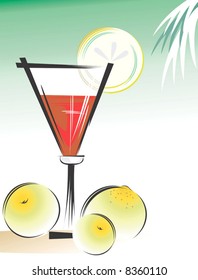 Illustration of lemons and goblet of wine