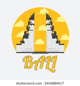 Illustration Lempuyang Temple Gate Silhouette Bali Inspirational Design. Archway in Ubud Bali, Indonesia. Travel and Attraction, Southeast - Vector.