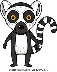 illustration of lemur cartoon outline white on background vector
