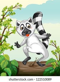 Illustration of a lemur in a green nature