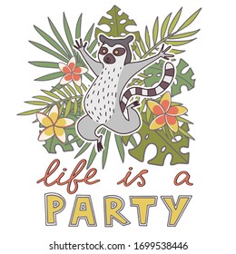 Illustration with a lemur having fun 