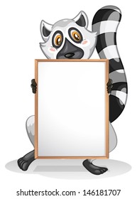 Illustration of a lemur holding an empty whiteboard on a white background 