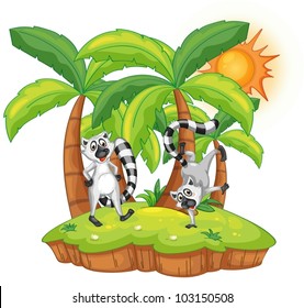Illustration of lemurs on an island