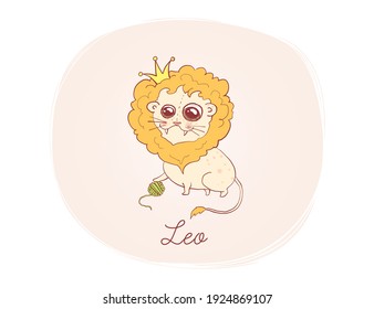 Illustration of Leo in cartoon style. Zodiac vector illustration for kids. One of 12  in collection for your design of astrology calendar or horoscope