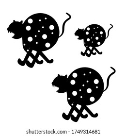 illustration of a leopard, circular. isolated silhouette against a white background