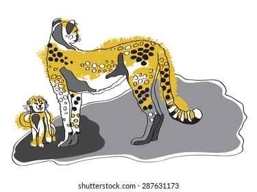 illustration of leopard with cub
