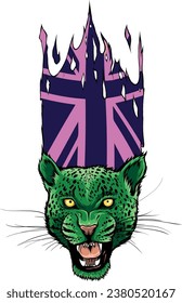 ilustración de cabeza leopard con bandera británica