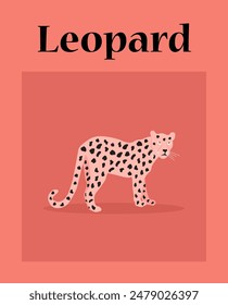 Illustration of a leopard on a pink background.