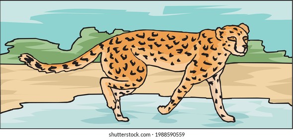 illustration of leopard running on water