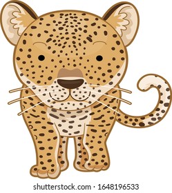 Ilustración de un leopardo caminando con su cola mostrando