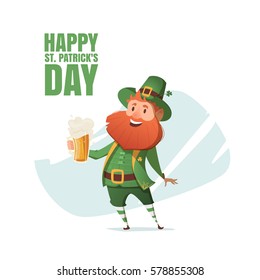 Illustration of a leprechaun with beer mug. Invitation to an Irish party at the St. Patrick's Day.